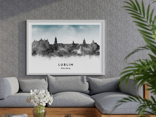 Plakat do salonu skylines Lublin w stylu Watercolor/ Akwarelowym  