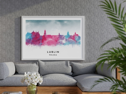 Plakat do salonu skylines Lublin w stylu Watercolor/ Akwarelowym  