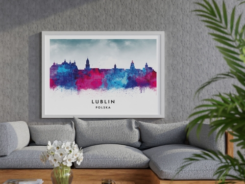Plakat do salonu skylines Lublin w stylu Watercolor/ Akwarelowym   