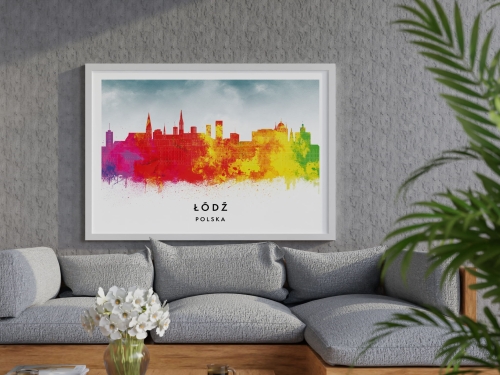 Plakat do salonu skylines Łódź w stylu Watercolor/ Akwarelowym  