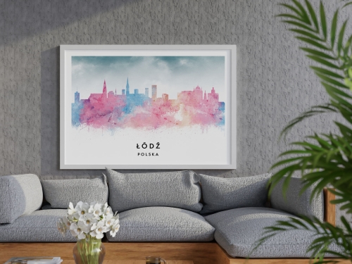 Plakat do salonu skylines Łódź w stylu Watercolor/ Akwarelowym 
