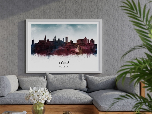 Plakat do salonu skylines Łódź w stylu Watercolor/ Akwarelowym 