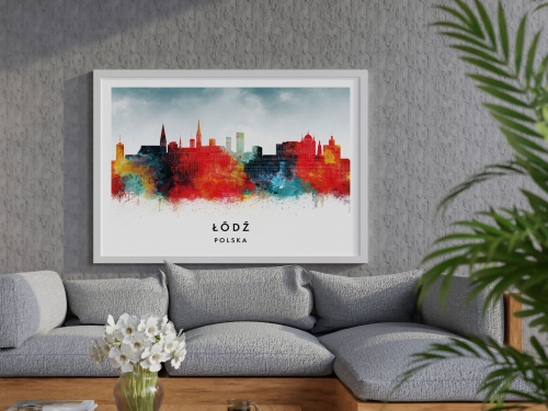 Plakat do salonu skylines Łódź w stylu Watercolor/ Akwarelowym 
