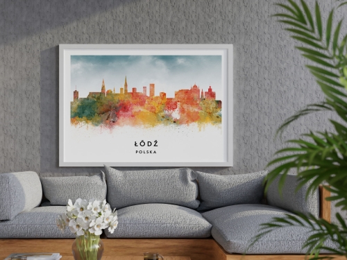 Plakat do salonu skylines Łódź w stylu Watercolor/ Akwarelowym 