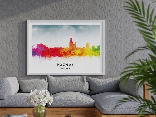 Plakat do salonu skylines Poznań w stylu Watercolor/ Akwarelowym 