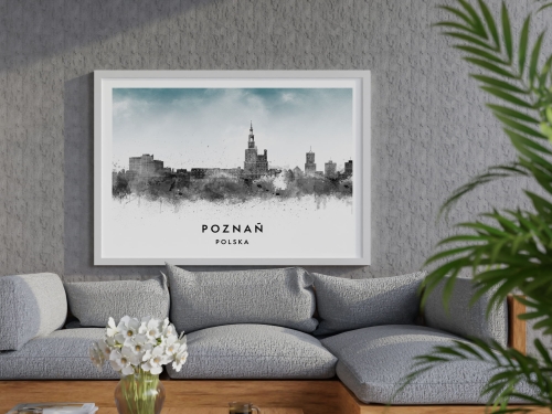 Plakat do salonu skylines Poznań w stylu Watercolor/ Akwarelowym 