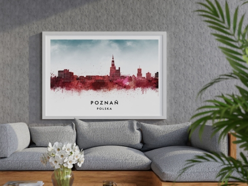 Plakat do salonu skylines Poznań w stylu Watercolor/ Akwarelowym 