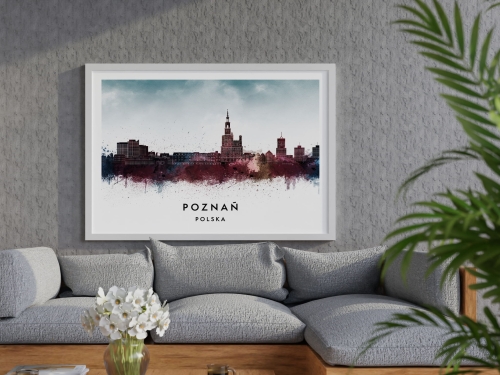 Plakat do salonu skylines Poznań w stylu Watercolor/ Akwarelowym 