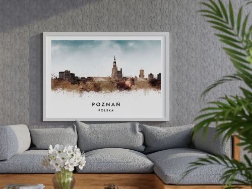 Plakat do salonu skylines Poznań w stylu Watercolor/ Akwarelowym 