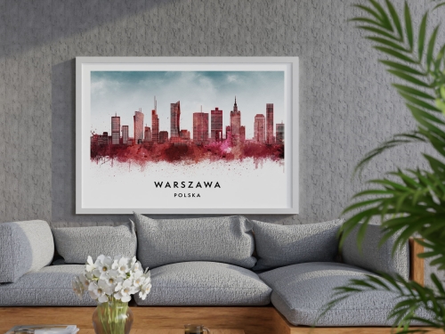 Plakat do salonu skylines Warszawa w stylu Watercolor/ Akwarelowym 