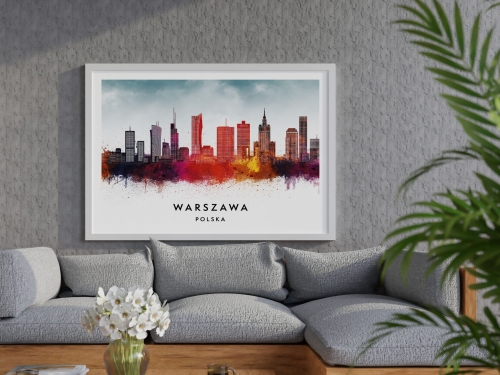 Plakat do salonu skylines Warszawa w stylu Watercolor/ Akwarelowym 