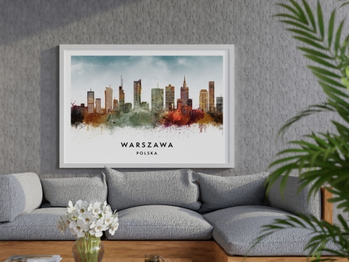 Plakat do salonu skylines Warszawa w stylu Watercolor/ Akwarelowym 