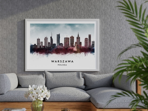 Plakat do salonu skylines Warszawa w stylu Watercolor/ Akwarelowym 