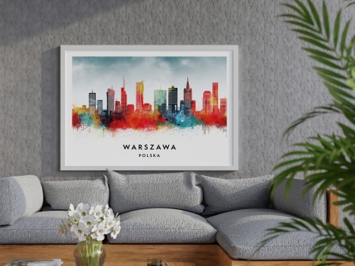 Plakat do salonu skylines Warszawa w stylu Watercolor/ Akwarelowym 