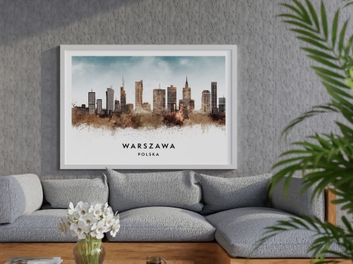 Plakat do salonu skylines Warszawa w stylu Watercolor/ Akwarelowym 