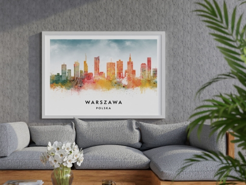 Plakat do salonu skylines Warszawa w stylu Watercolor/ Akwarelowym 