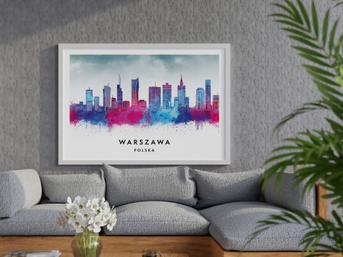 Plakat do salonu skylines Warszawa w stylu Watercolor/ Akwarelowym 