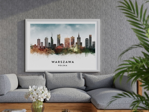 Plakat do salonu skylines Warszawa w stylu Watercolor/ Akwarelowym 
