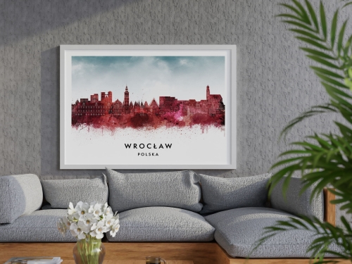 Plakat do salonu skylines Wrocław w stylu Watercolor/ Akwarelowym 
