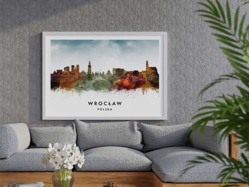 Plakat do salonu skylines Wrocław  stylu Watercolor/ Akwarelowym