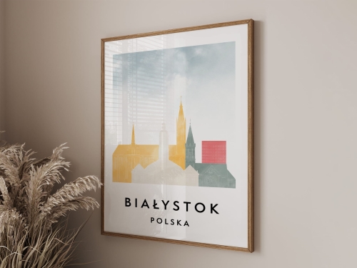Plakat do salonu skylines Białystok  stylu Watercolor/ Akwarelowym