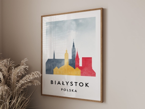 Plakat do salonu skylines Białystok  stylu Watercolor/ Akwarelowym