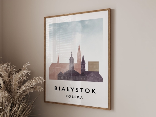Plakat do salonu skylines Białystok  stylu Watercolor/ Akwarelowym 