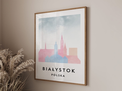 Plakat do salonu skylines Białystok  stylu Watercolor/ Akwarelowym 