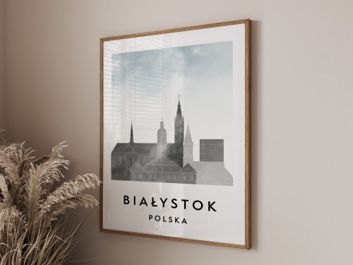 Plakat do salonu skylines Białystok  stylu Watercolor/ Akwarelowym 