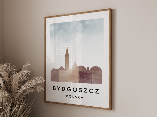 Plakat do salonu skylines Bydgoszcz  stylu Watercolor/ Akwarelowym 
