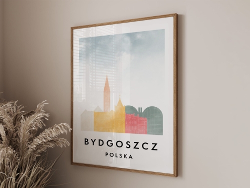 Plakat do salonu skylines Bydgoszcz  stylu Watercolor/ Akwarelowym 