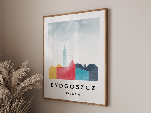 Plakat do salonu skylines Bydgoszcz  stylu Watercolor/ Akwarelowym 