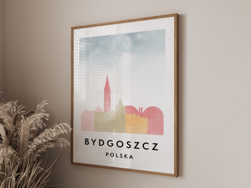 Plakat do salonu skylines Bydgoszcz  stylu Watercolor/ Akwarelowym  