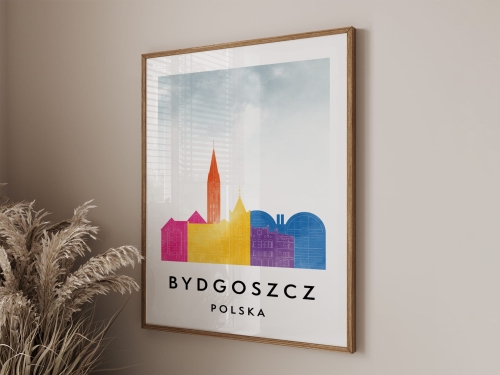 Plakat do salonu skylines Bydgoszcz  stylu Watercolor/ Akwarelowym 