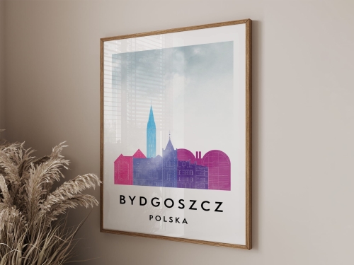 Plakat do salonu skylines Bydgoszcz  stylu Watercolor/ Akwarelowym 