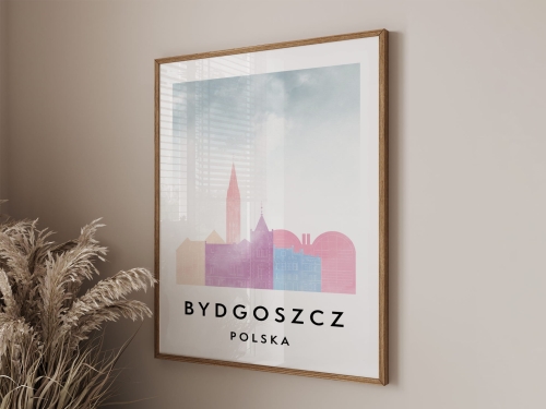 Plakat do salonu skylines Bydgoszcz  stylu Watercolor/ Akwarelowym 