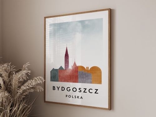 Plakat do salonu skylines Bydgoszcz  stylu Watercolor/ Akwarelowym 