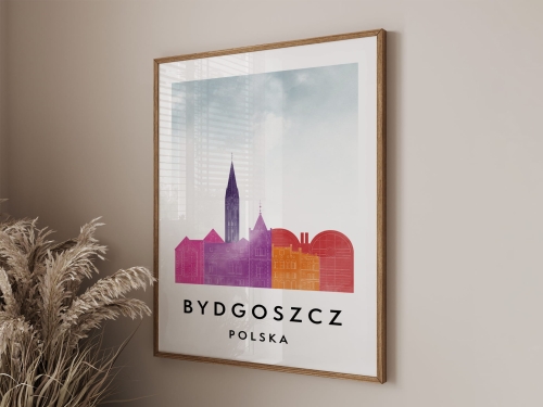 Plakat do salonu skylines Bydgoszcz  stylu Watercolor/ Akwarelowym 