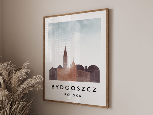 Plakat do salonu skylines Bydgoszcz  stylu Watercolor/ Akwarelowym 