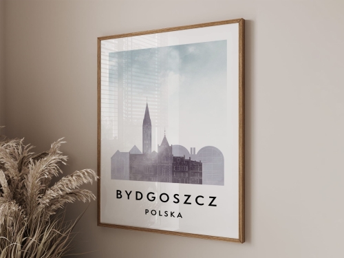 Plakat do salonu skylines Bydgoszcz  stylu Watercolor/ Akwarelowym 