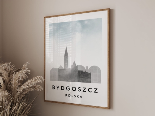 Plakat do salonu skylines Bydgoszcz  stylu Watercolor/ Akwarelowym 