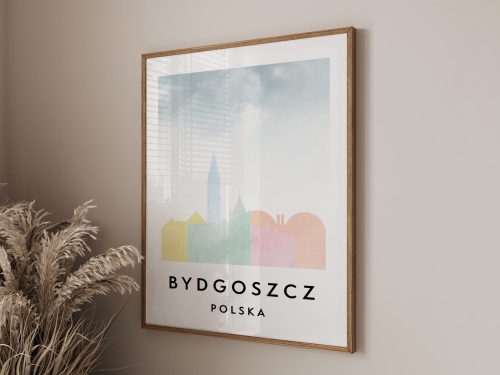 Plakat do salonu skylines Bydgoszcz  stylu Watercolor/ Akwarelowym 