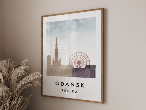 Plakat do salonu skylines Gdańsk  stylu Watercolor/ Akwarelowym 