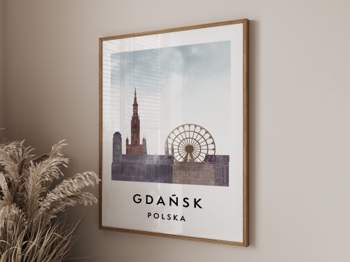 Plakat do salonu skylines Gdańsk  stylu Watercolor/ Akwarelowym 