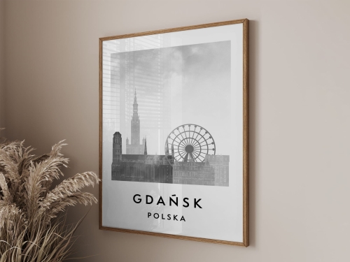 Plakat do salonu skylines Gdańsk  stylu Watercolor/ Akwarelowym 
