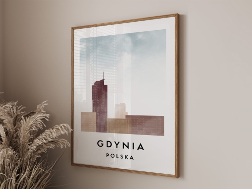 Plakat do salonu skylines Gdynia  stylu Watercolor/ Akwarelowym 