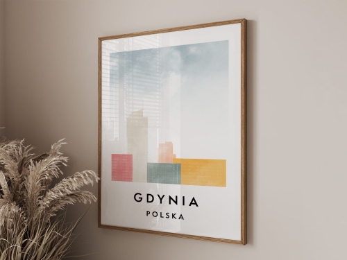 Plakat do salonu skylines Gdynia  stylu Watercolor/ Akwarelowym