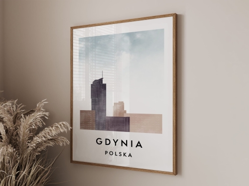 Plakat do salonu skylines Gdynia  stylu Watercolor/ Akwarelowym