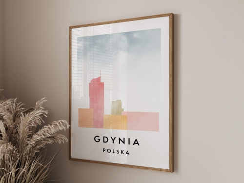 Plakat do salonu skylines Gdynia  stylu Watercolor/ Akwarelowym