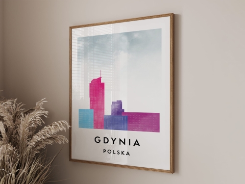 Plakat do salonu skylines Gdynia  stylu Watercolor/ Akwarelowym